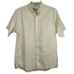 Geoffrey Beene Yellow/Tan Blue Striped Button Down Shirt Men Size 16.5 Short Slv